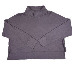 American Eagle Womens Shirt M Purple Waffle Knit Crop Boxy Thermal Turtleneck